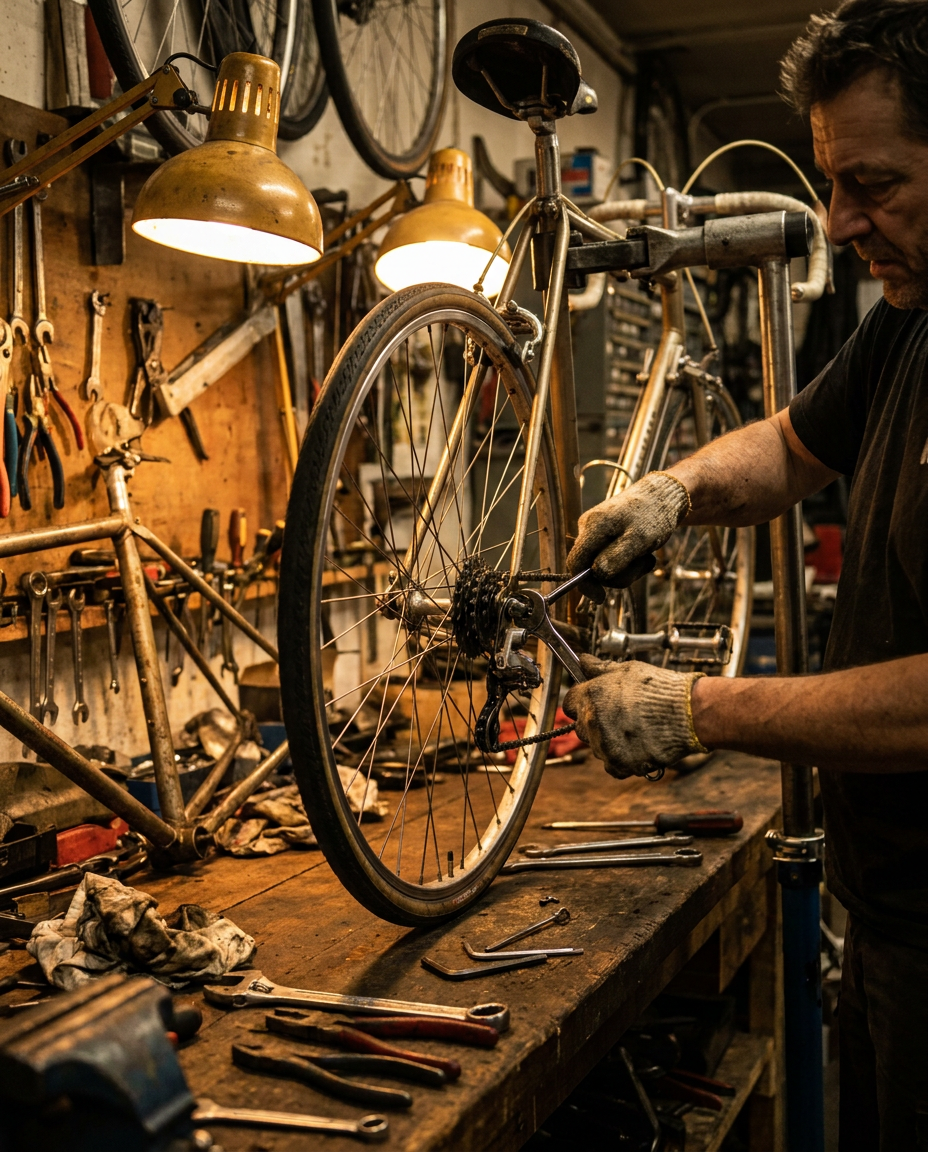 Mechanic tuning a bike